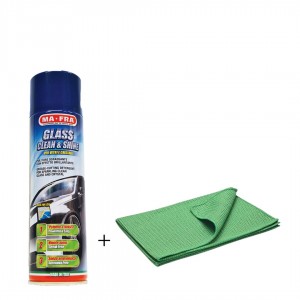 Pachet Spuma activa pentru geamuri + Microfibra speciala pentru Geamuri
