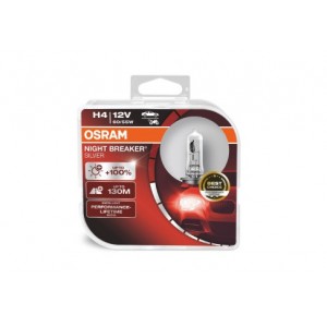 Set 2 becuri 12v h4 60/55 w night breaker silver +100% osram