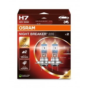 Set 2 becuri 12v h7 55 w night breaker +220% osram