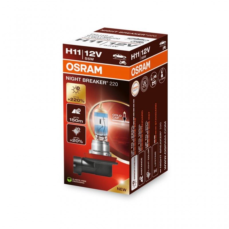 Bec 12v h11 55 w night breaker +220% osram