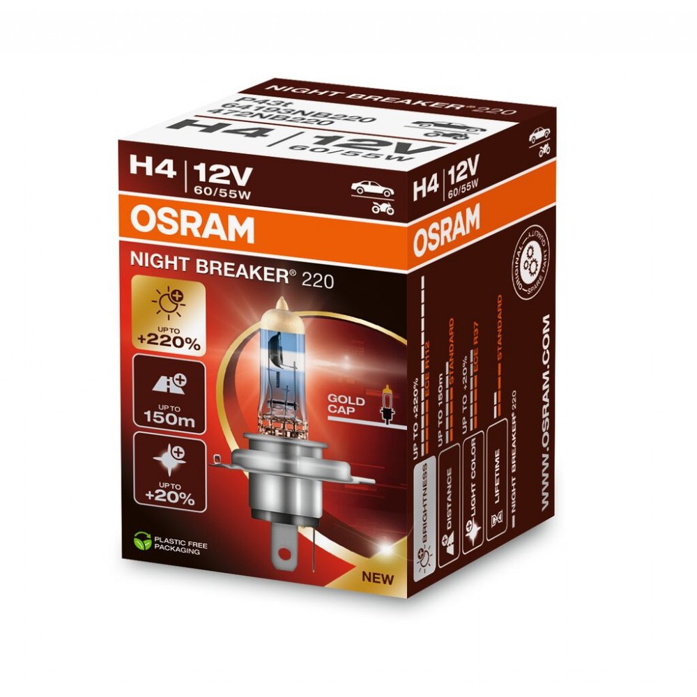 Bec 12v h4 60/55 w night breaker +220% osram - 64193NB220 - ams-OSRAM