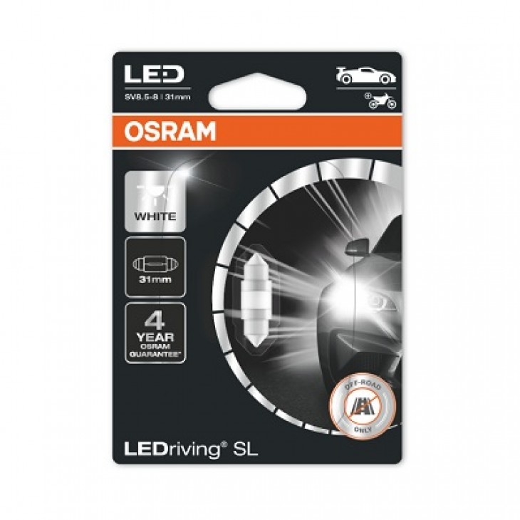 Bec auxiliar cu led 12v (c5w 31mm) white 6000k bli 1 buc osram - 6438DWP-01B - ams-OSRAM