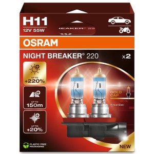 Set 2 becuri 12v h11 55 w night breaker +220% osram