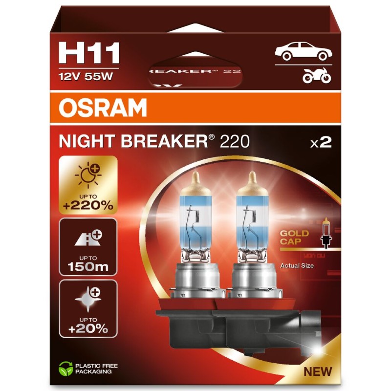 Set 2 becuri 12v h11 55 w night breaker +220% osram - 102496 - ams-OSRAM