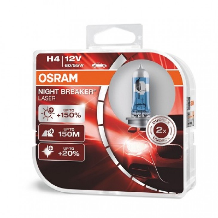 Set 2 becuri 12v h4 60/55 w night breaker laser nextgen +150% osram - 64193NL-HCB - ams-OSRAM