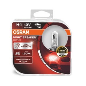 Set 2 becuri 12v h4 60/55 w night breaker silver +100% osram