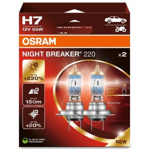 Set 2 becuri 12v h7 55 w night breaker +220% osram