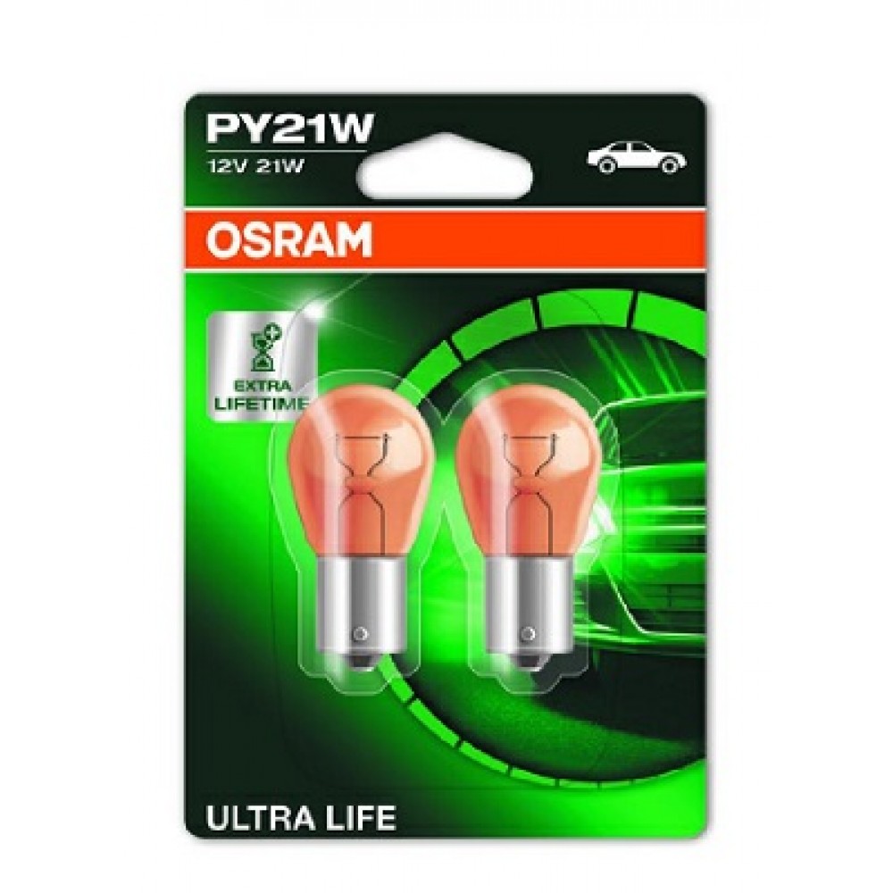 Set 2 becuri 12v py21w ultra life blister osram - 7507ULT-02B - ams-OSRAM