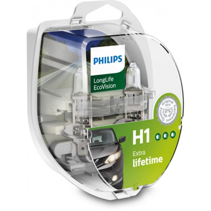 Set 2 becuri far h1 55w 12v long life ecovision philips - 02822 - PHILIPS