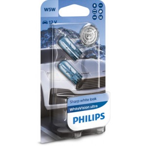 Set 2 becuri fara soclu w5w 12v (blister) white vision ultra philips