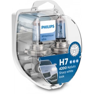 Set 2 becuri far h7/w5w px26d 55w 12v white vision ultra philips