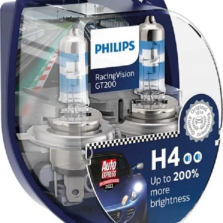 Set 2 becuri far h4 60/55w 12v racing vision gt200 philips