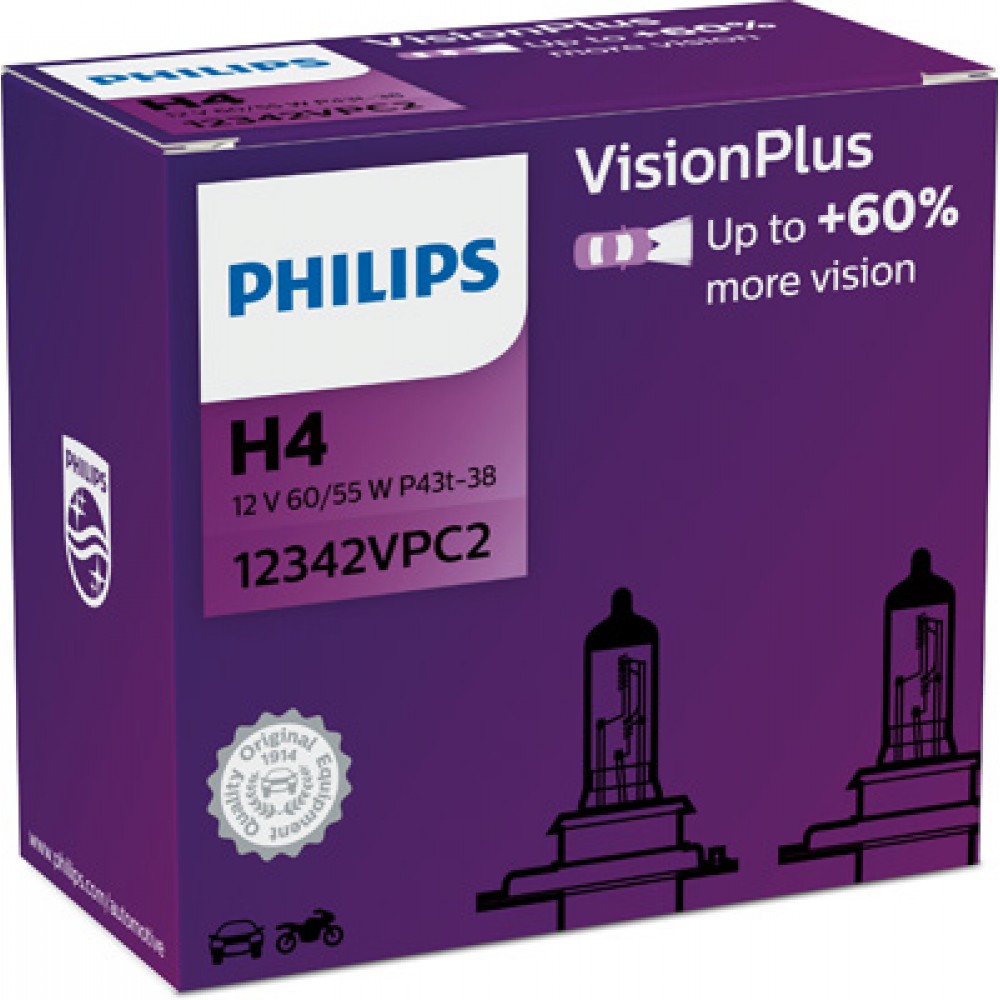 Set 2 becuri far h4 60/55w 12v vision plus (cutie) philips - 12342VPC2 - PHILIPS