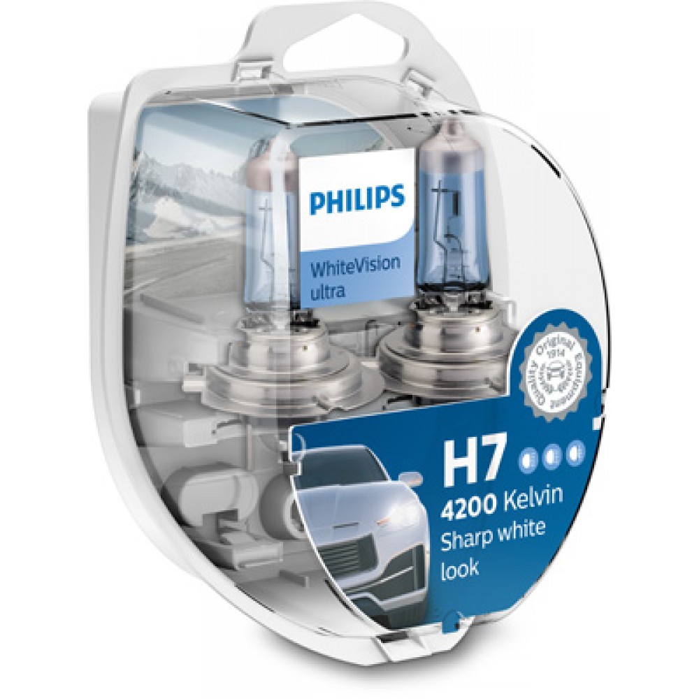 Set 2 becuri far h7/w5w px26d 55w 12v white vision ultra philips - 12972WVUSM - PHILIPS