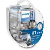Set 2 becuri far h7/w5w px26d 55w 12v white vision ultra philips