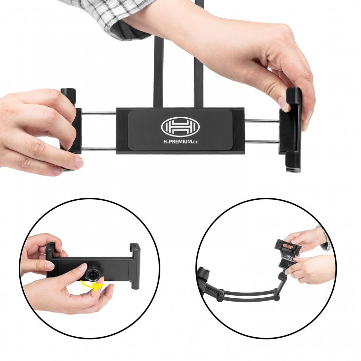 Suport auto flexibil premium pentru tableta cu prindere in tetiera - 511870 - HEYNER