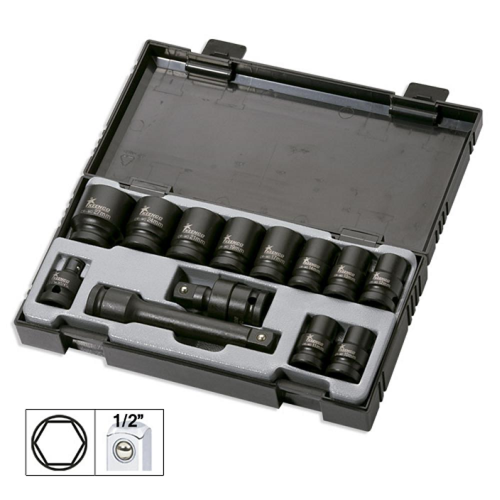 Set 13 piese. tubulare de impact de 1/2` hex. + adaptor jbm - 52341 - JBM