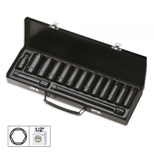 Set de 15 piese de impact cu 12 tubulare lungi de 1/2` hexagonale + adaptoare jbm Set de 15 piese de impact cu 12 tubulare lungi de 1/2` hexagonale + adaptoare jbm