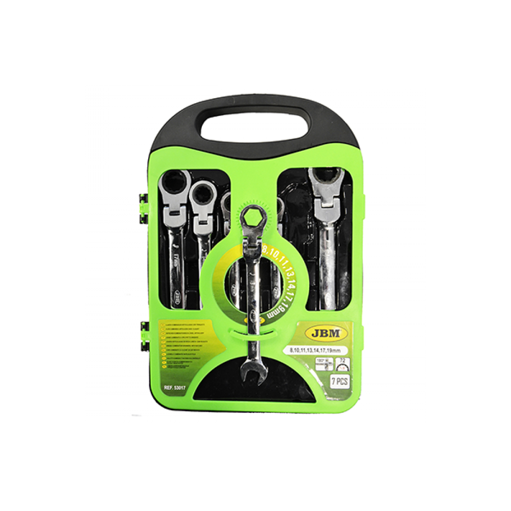 Set de 7 chei combinate cu clichet si cap rotativ jbm - 53017 - JBM