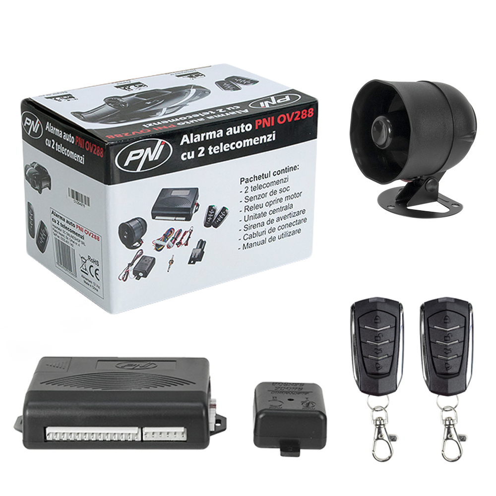 Alarma auto cu 2 telecomenzi si modul inchidere centralizata (fara actuatori)(include taxa de timbru verde) - PNI-OV288 - PNI