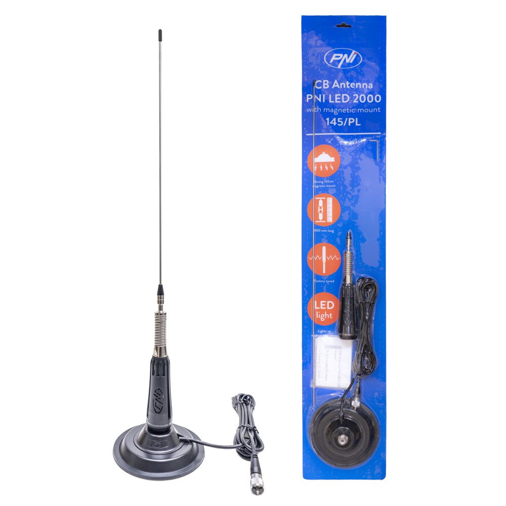 Antena cb pni led 2000, lungime 90 cm, iluminare in timpul emisiei, cu magnet inclus - PNI-LED20-BM - PNI