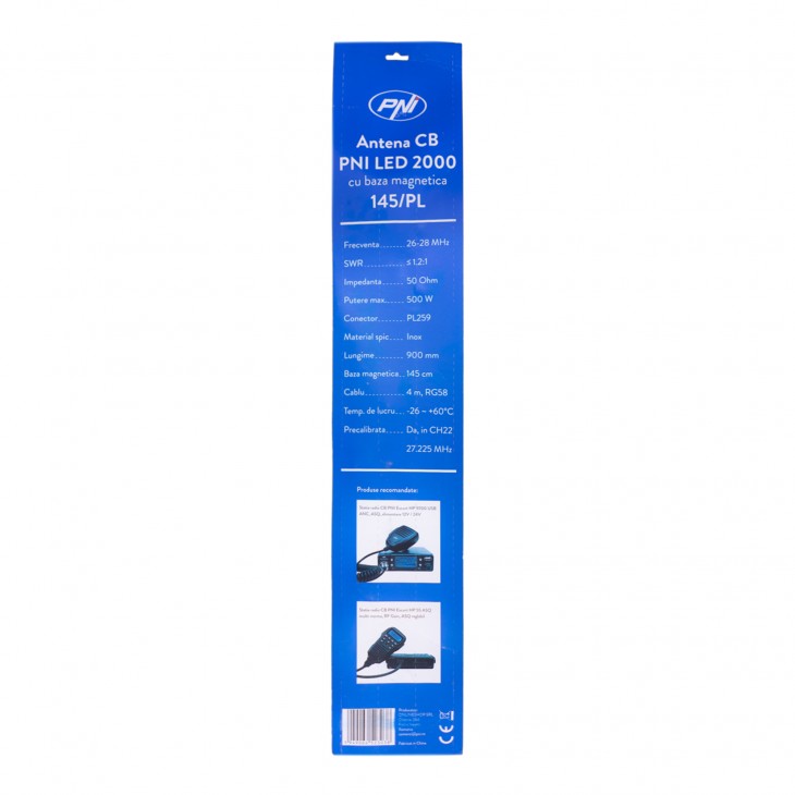 Antena cb pni led 2000, lungime 90 cm, iluminare in timpul emisiei, cu magnet inclus - PNI-LED20-BM - PNI
