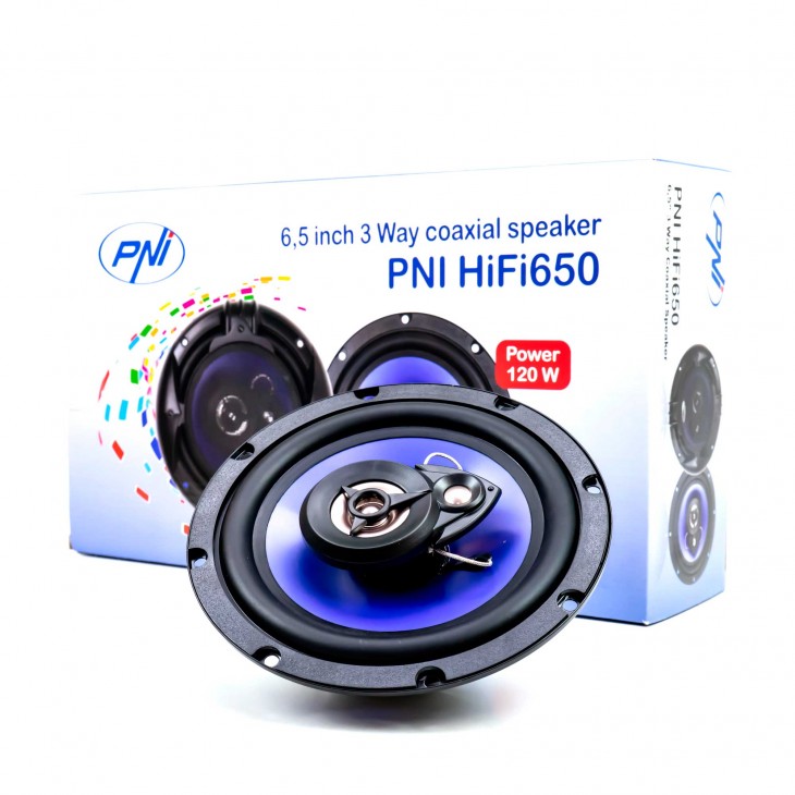 Difuzoare auto coaxiale pni hifi650, 120w, 16.5 cm, 3 cai, grila inclusa, set 2 buc - PNI-FI650 - PNI