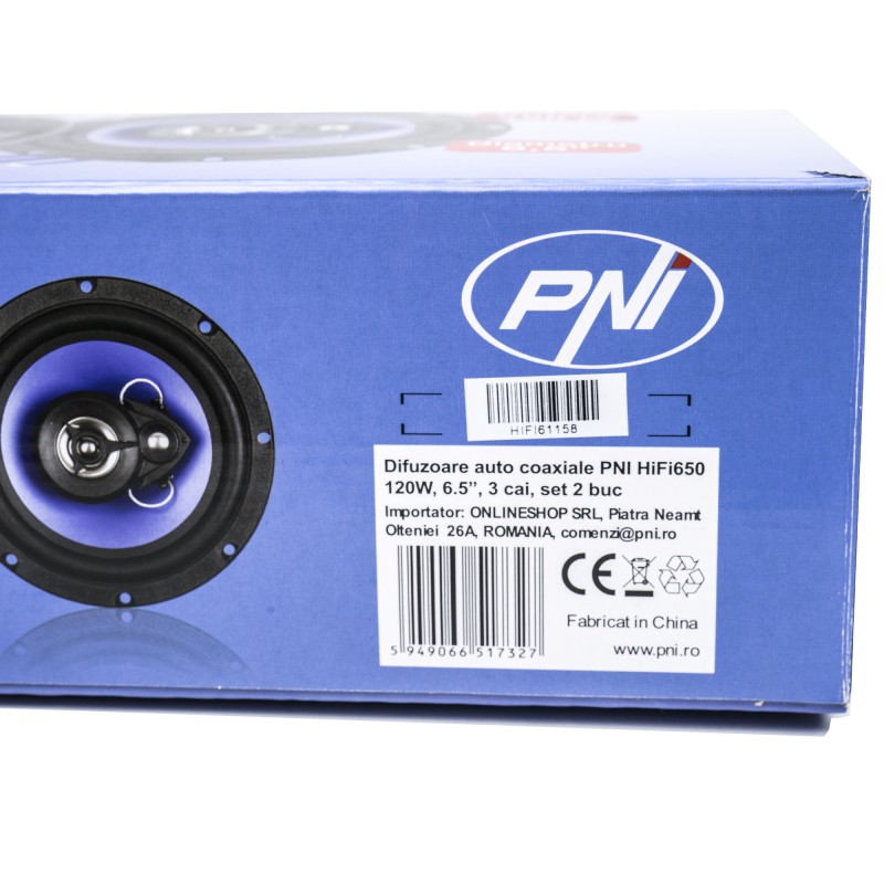 Difuzoare auto coaxiale pni hifi650, 120w, 16.5 cm, 3 cai, grila inclusa, set 2 buc - 10038 - PNI