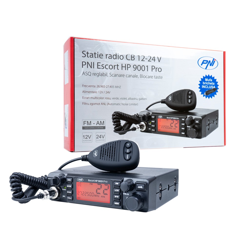 Statie radio cb pni escort hp 9001 pro asq reglabil, am-fm, 12v/24v, 4w, scan, dual watch, anl, ecran multicolor - PNI-HP9001P - PNI