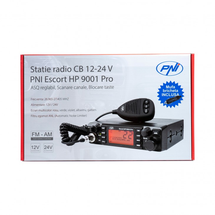 Statie radio cb pni escort hp 9001 pro asq reglabil, am-fm, 12v/24v, 4w, scan, dual watch, anl, ecran multicolor - PNI-HP9001P - PNI
