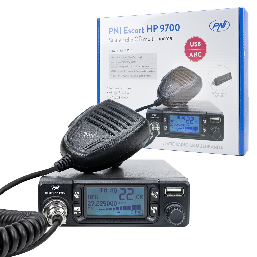 Statie radio cb pni escort hp 9700 12/24v, usb, anc, asq, mufa de bricheta inclusa - PNI-HP9700USB - PNI