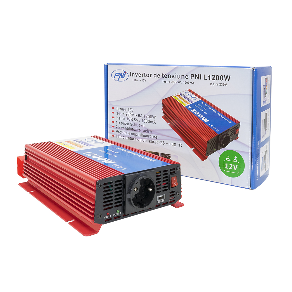 Invertor de tensiune pni l1200w alimentare 12v iesire 230v - PNI-H1200W12 - PNI