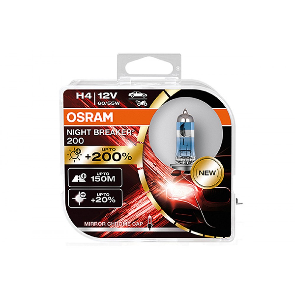 Set 2 becuri 12v h4 60/55 w night breaker +200% osram - 20646 - ams-OSRAM