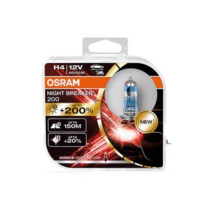 Set 2 becuri 12v h4 60/55 w night breaker +200% osram