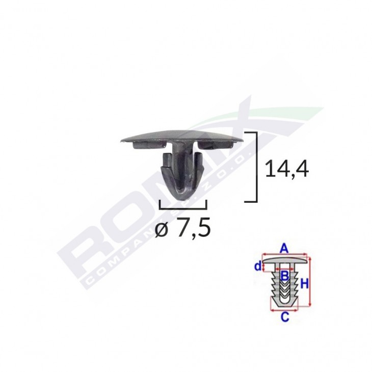Clema capac motor pentru lexus/toyota 7.5x14.4mm - negru set 10 buc - B25665 - ROMIX