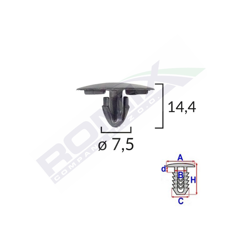 Clema capac motor pentru lexus/toyota 7.5x14.4mm - negru set 10 buc - B25665 - ROMIX