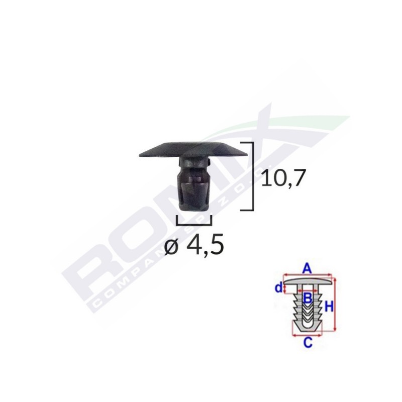 Clips capac pentru citroen/peugeot 4.5x10.7mm - negru set 25 buc - 62104 - ROMIX