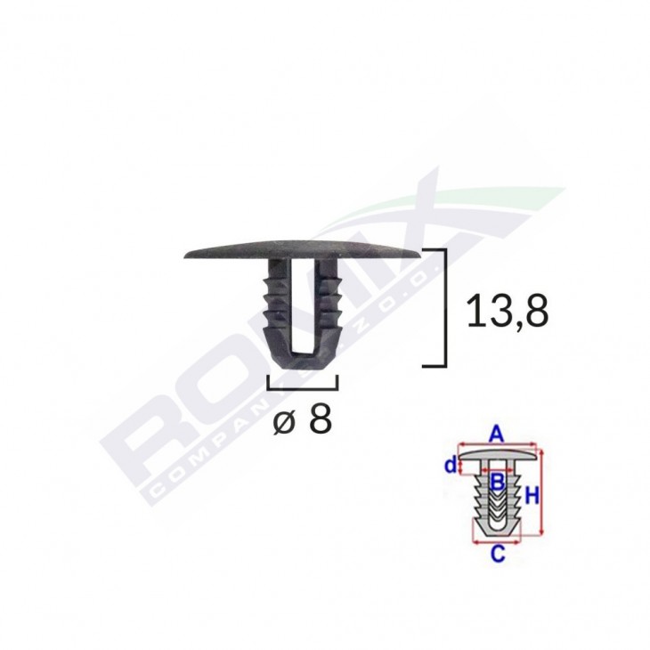 Clips fixare capac motor pentru ford 8x13.8mm - negru set 10 buc - A15749 - ROMIX