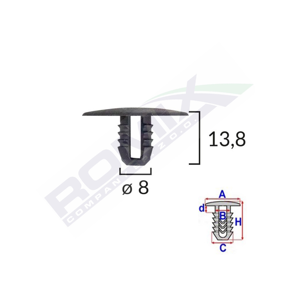 Clips fixare capac motor pentru ford 8x13.8mm - negru set 10 buc - A15749 - ROMIX