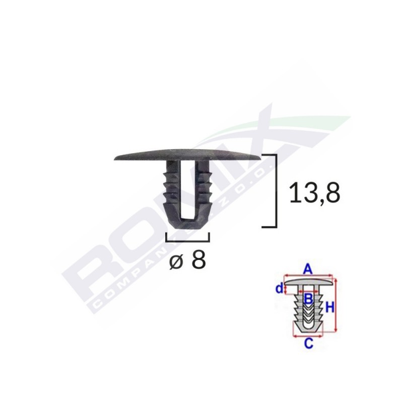 Clips fixare capac motor pentru ford 8x13.8mm - negru set 10 buc - 61859 - ROMIX