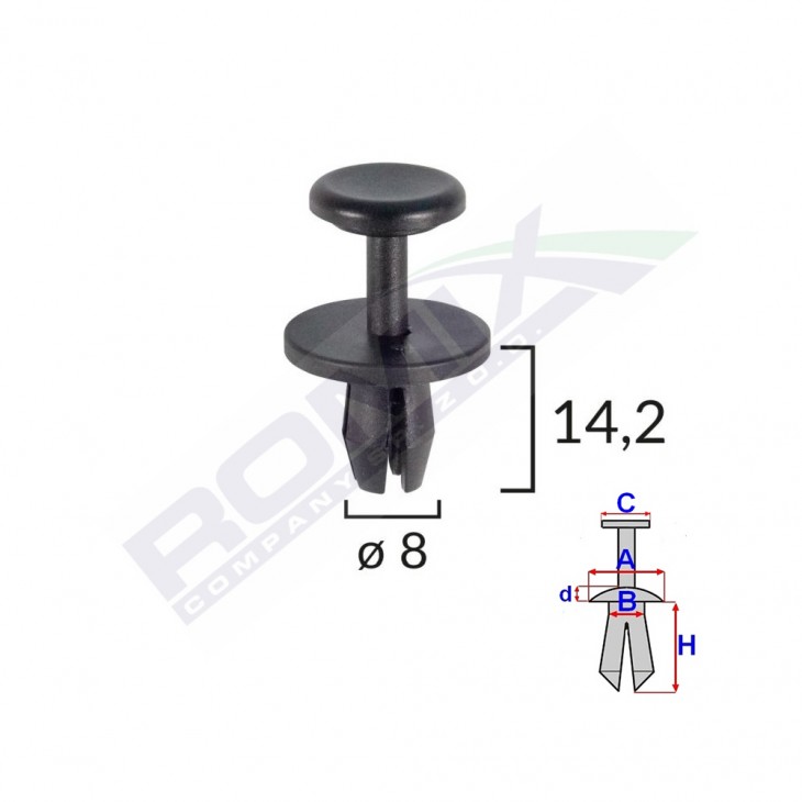 Clips fixare elemente exterioare pentru citroen/peugeot 8x14.2mm - negru set 10 buc - A17156 - ROMIX