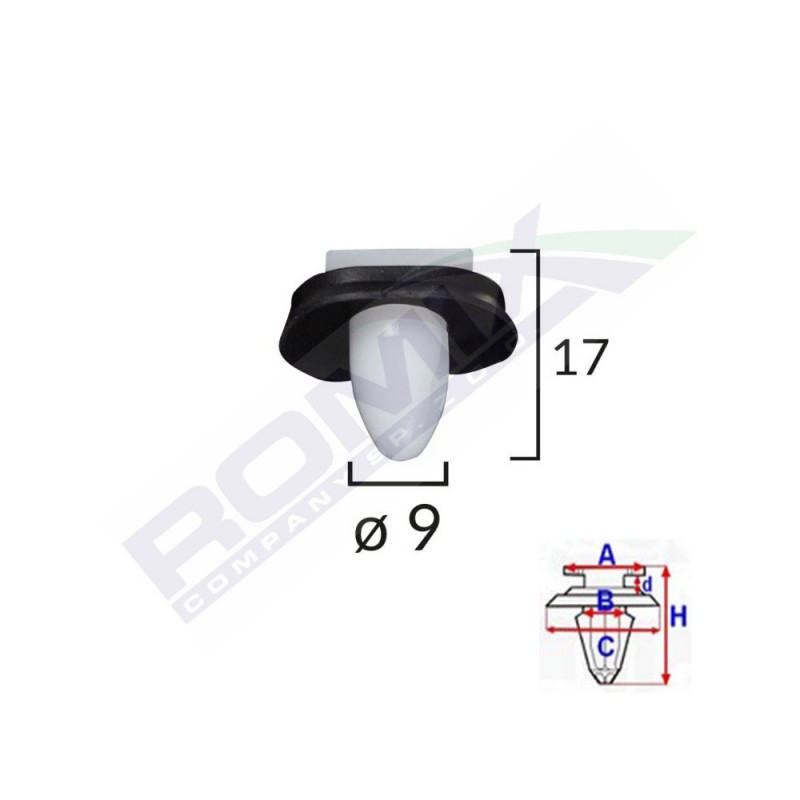 Clips fixare elemente exterioare pentru citroen/peugeot/fiat 9x17mm - alb set 10 buc - 62107 - ROMIX