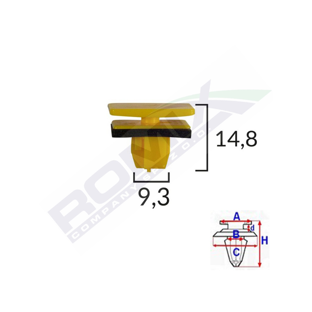 Clips fixare elemente exterioare pentru hyundai 9.3x14.8mm - galben set 10 buc - 80106 - ROMIX