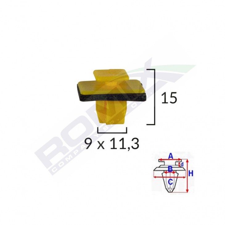 Clips fixare elemente exterioare pentru hyundai 9x11.3x15mm - galben set 10 buc - B26969 - ROMIX