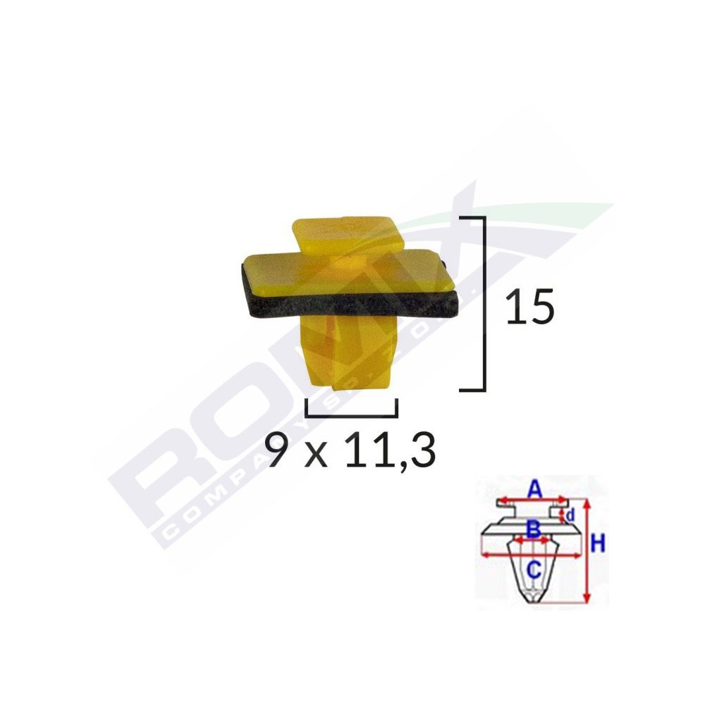 Clips fixare elemente exterioare pentru hyundai 9x11.3x15mm - galben set 10 buc - B26969 - ROMIX