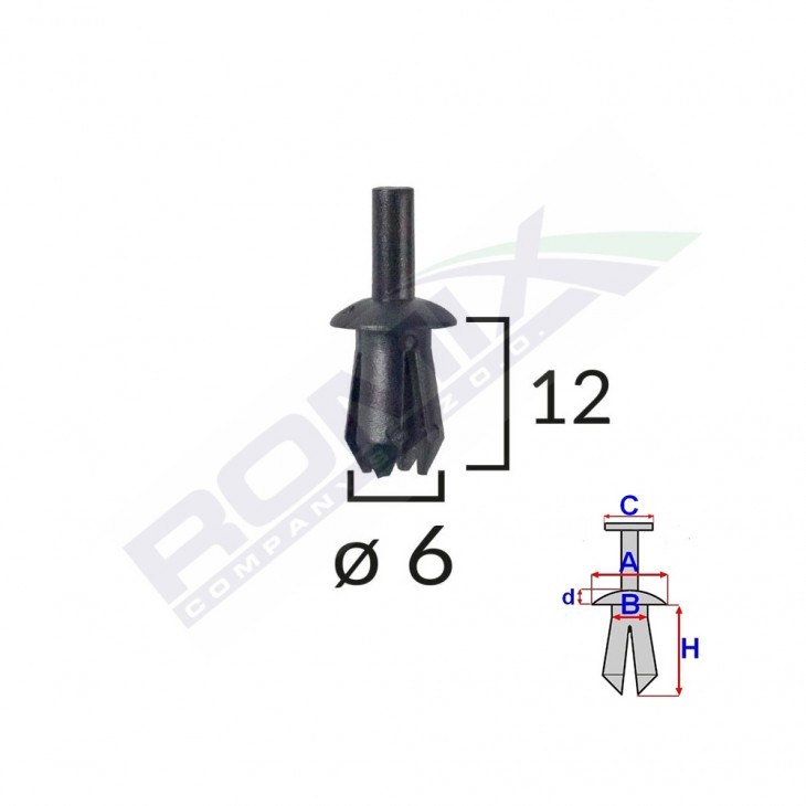 Clips fixare elemente exterioare pentru opel 8x12mm - negru set 10 buc - A12710 - ROMIX