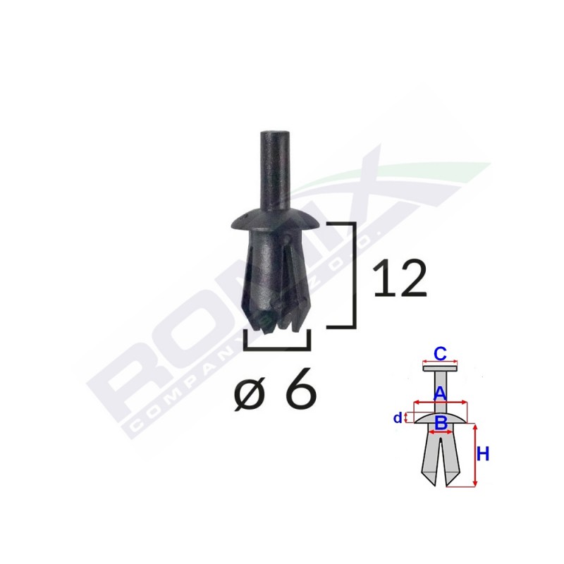 Clips fixare elemente exterioare pentru opel 8x12mm - negru set 10 buc - 61843 - ROMIX