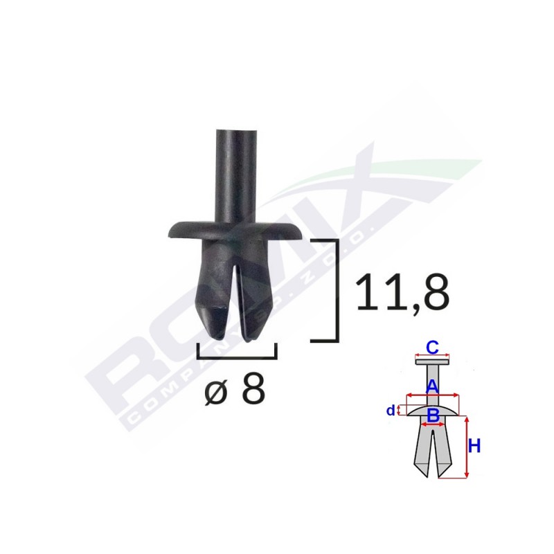 Clips fixare elemente exterioare pentru opel/volvo/vw 8x11.8mm - negru set 25 buc - 61845 - ROMIX