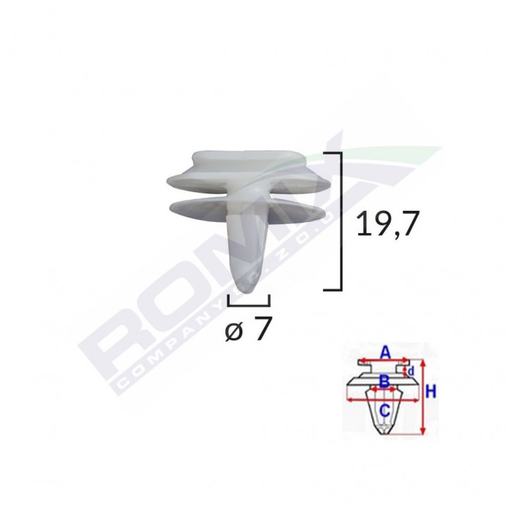 Clips fixare elemente exterioare pentru renault 7x19.7mm - alb set 10 buc - C10098 - ROMIX