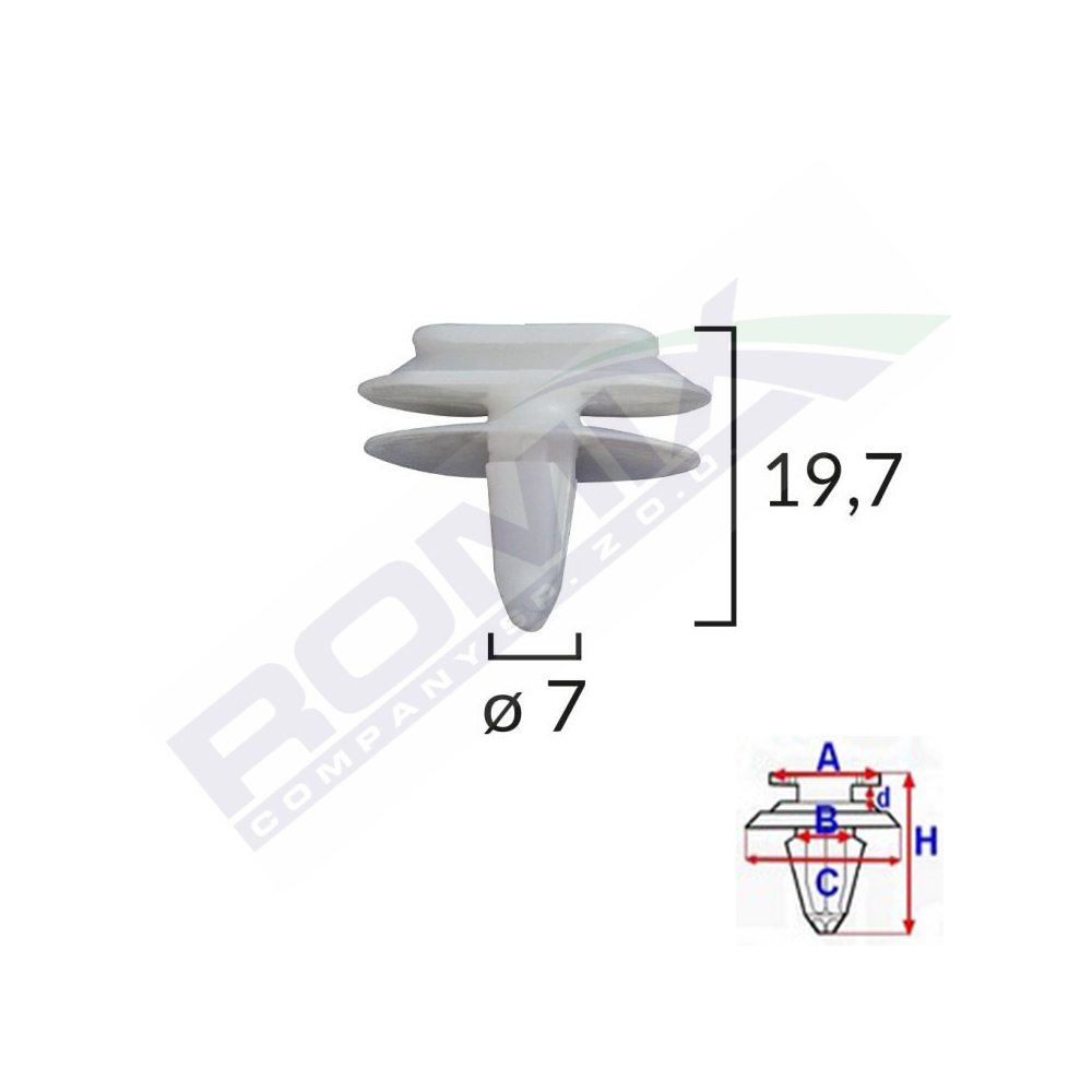 Clips fixare elemente exterioare pentru renault 7x19.7mm - alb set 10 buc - C10098 - ROMIX